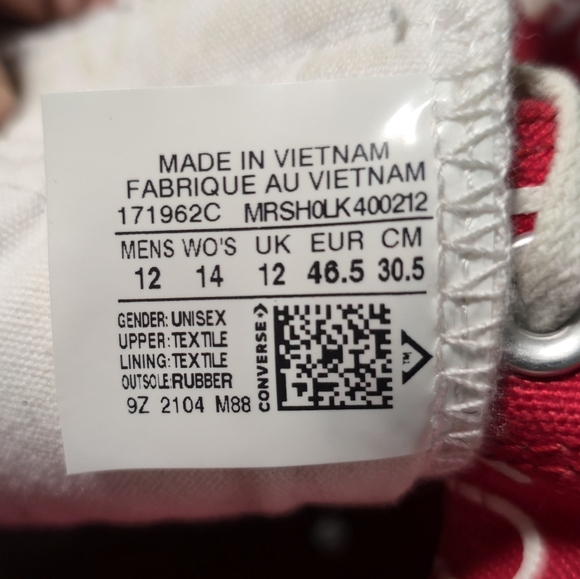 Converse Street UNT1TL3D High Top Red&White Canvas Sneakers 171962C Men's Size12 - Picture 12 of 16